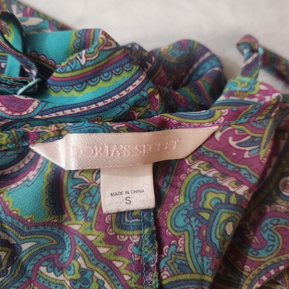 Pink Label Victoria's Secret Teal Paisley Chemise Slip Lingerie Dress Sm - Picture 3 of 15